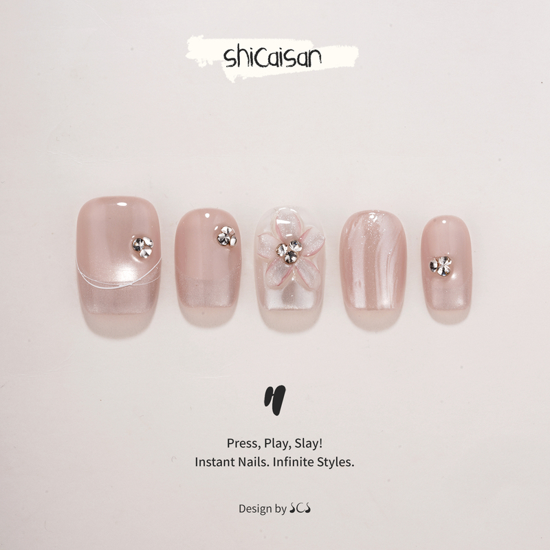 Ten Colors Three【Huali】Purely Handmade Wearable Nails Short Style 2026 New High-End Spring Nude Color Cat Eye Nail Art