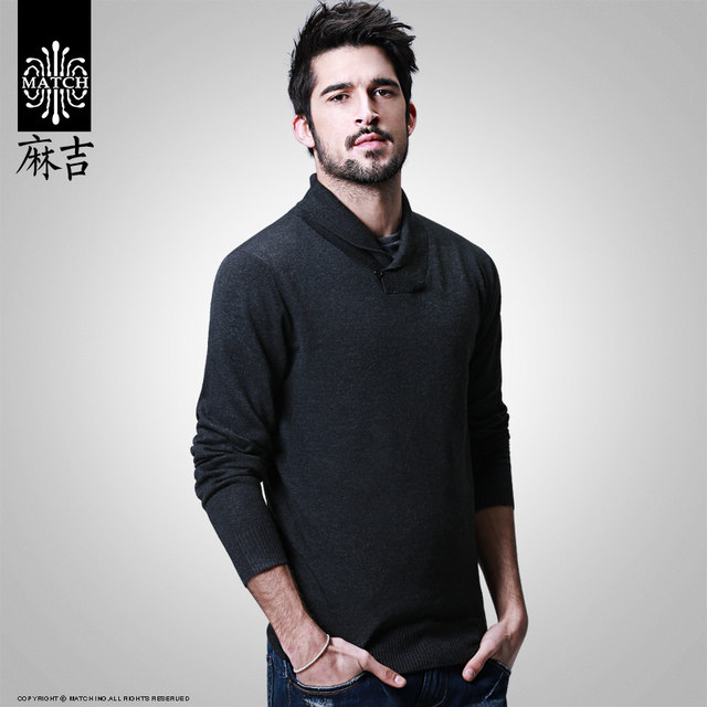 ຈັບຄູ່ເສື້ອກັນໜາວ Moji ເສື້ອເຊີດຜູ້ຊາຍແບບເກົາຫຼີ trendy slim pullover casual sweater men's solid color long sleeve Z1541
