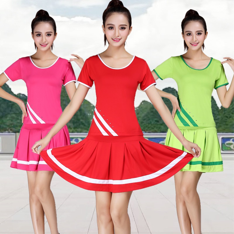 New ngắn tay áo váy Sportswear Set 2020 mùa xuân và mùa hè Plaza Vũ Performance trang phục quốc gia gió dành cho người lớn của phụ nữ