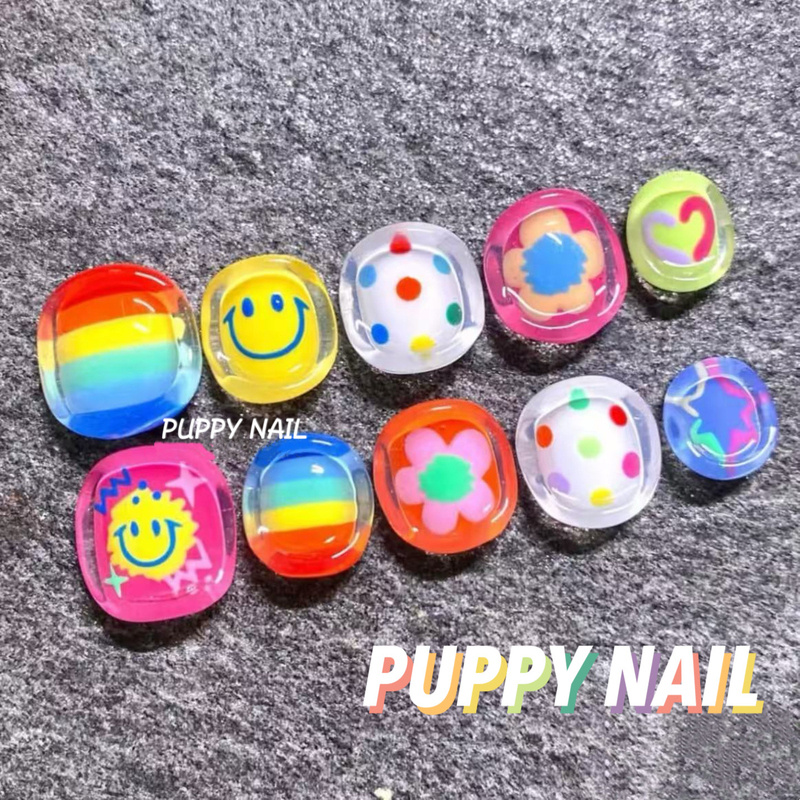 Rainbow Smiley Face Bead Nail Art Hand-Painted 3D Squeeze Summer Dopamine ins Nail Color Hot Girl Y2K Concert