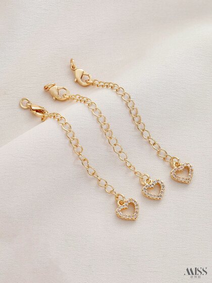 14K包金保色镶锆石桃心四叶草吊坠延长链尾链diy手链项链加长配件