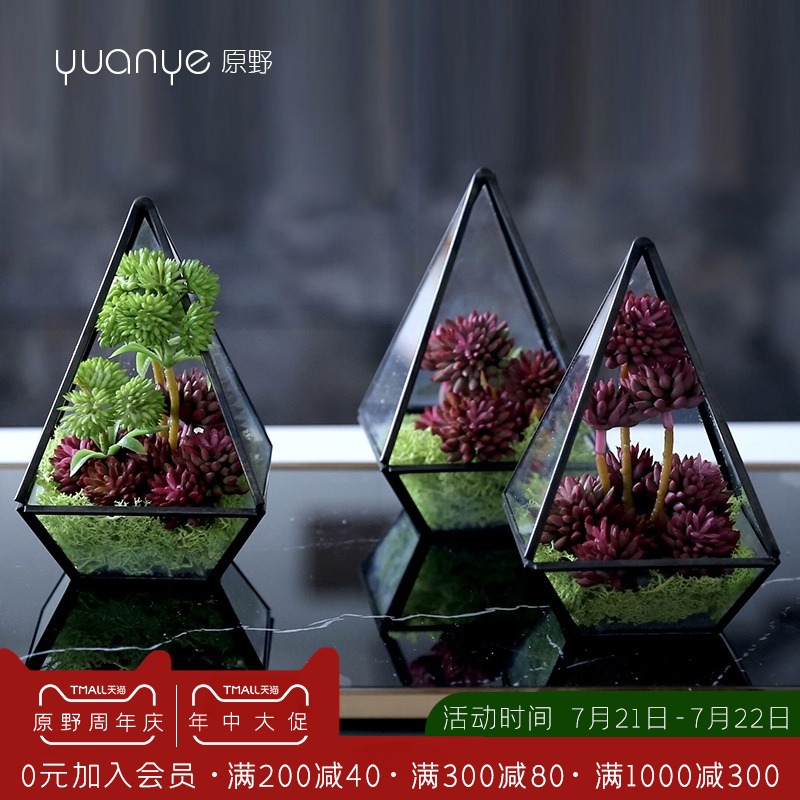 Wild creative modeling simulation flower fake flower glass vase Silk flower decoration living room TV cabinet decoration set