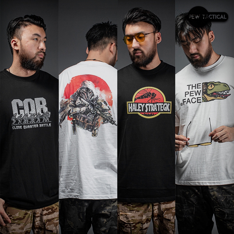 Pew Tactical Summer Tactical Style Printed T-Shirt for Men, Pure Cotton, Comfortable, Loose, Small Round Neck, Machine Washable