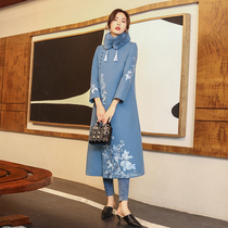 Chinese woolen coat women 2021 New Chinese style winter dress thick cheongsam autumn winter thick woolen vintage coat