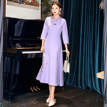 Chinese style cheongsam dress autumn and winter women 2021 long slim temperament daily vintage embroidery Chinese style womens clothing