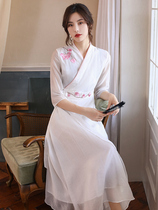 Hanfu dress 2020 Summer new Chinese style modified cheongsam embroidery Zen vintage National style womens clothing