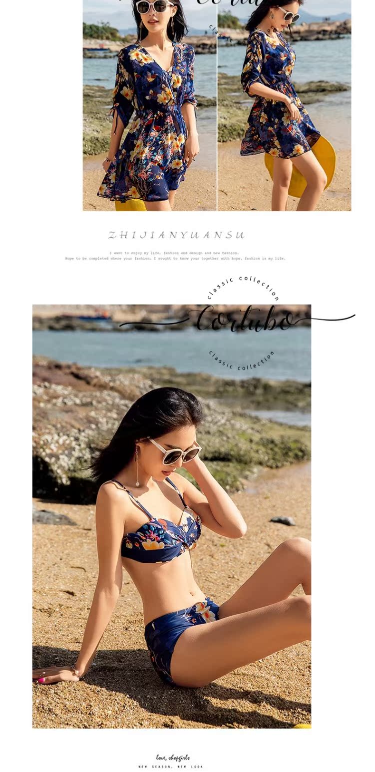 CORTUBO Đồ bơi Hàn Quốc cho phụ nữ mặc bikini ba mảnh chia váy bảo thủ che bụng nhỏ ngực tập hợp bong bóng gợi cảm - Bikinis áo tắm đẹp 2021