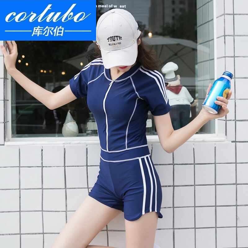 CORTUBO Special Cabinet Sports Swimsuit Woman with slim cover Belly Corner Pull Chain High Collar Half Sleeve Swimsuit Spa