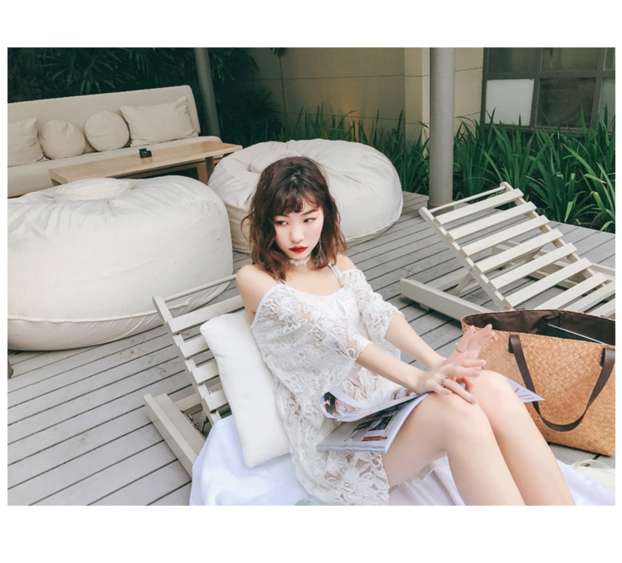 CORTUBO áo tắm nữ ren trắng sinh viên bảo thủ 镂 trống ren truy cập thương hiệu bikini áo tắm ren - Bikinis ao tam xuan thu