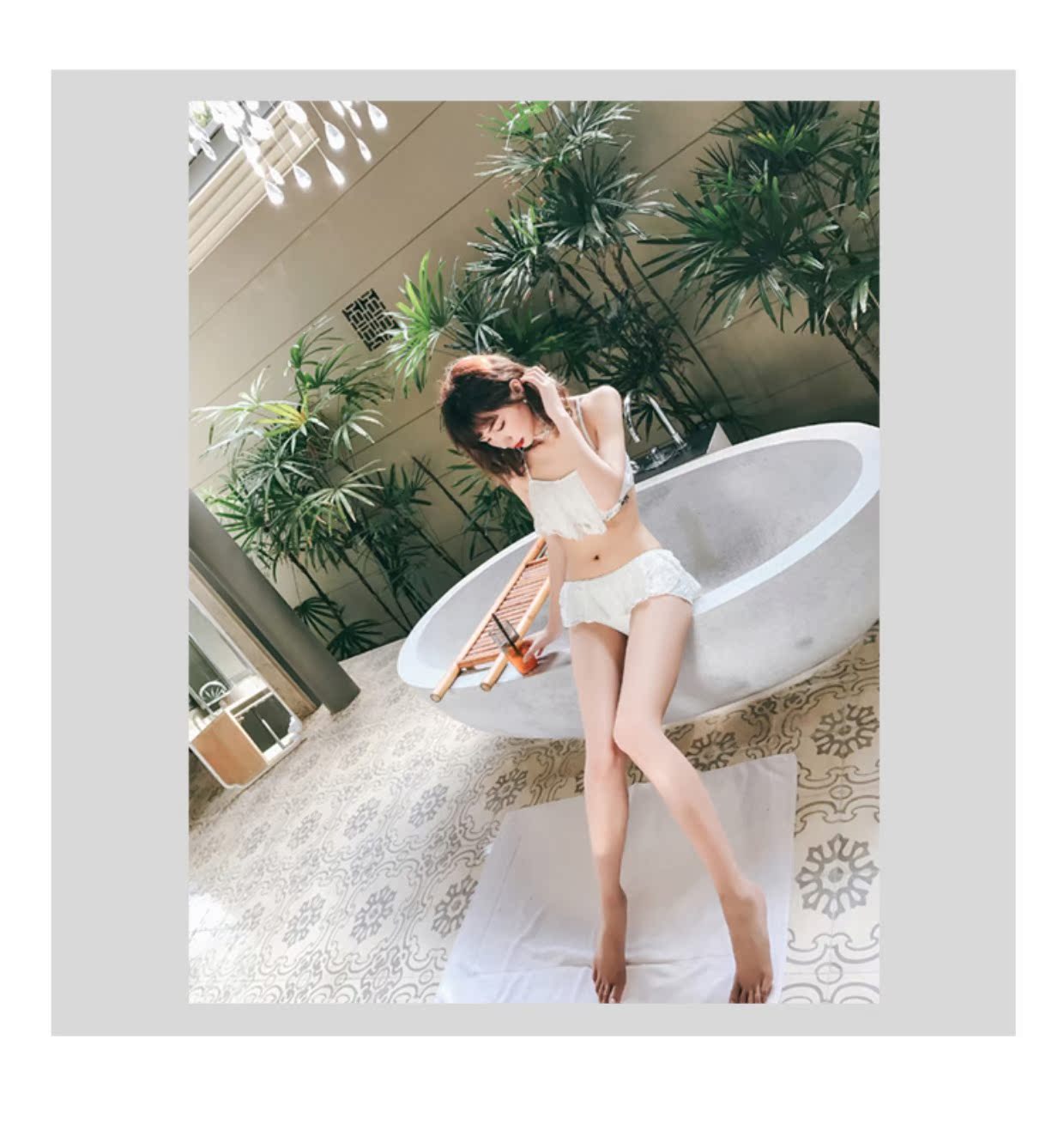 CORTUBO áo tắm nữ ren trắng sinh viên bảo thủ 镂 trống ren truy cập thương hiệu bikini áo tắm ren - Bikinis ao tam xuan thu