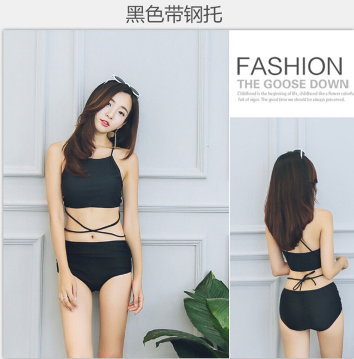 CORTUBO cổ cao bikini gợi cảm che ngực ba mảnh ngực nhỏ tập hợp thép tấm bảo thủ cao eo áo tắm phụ nữ - Bikinis áo bơi cho người béo