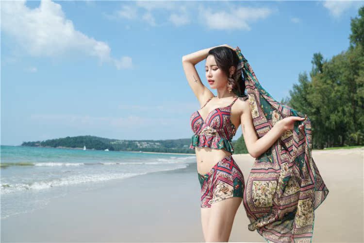 CORTUBO chia tay boxer áo tắm bikini ba vòng thép tập hợp che bụng mảnh mai áo tắm nhỏ thơm - Bikinis đồ bơi bikini