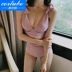 CORTUBO áo tắm một mảnh mới màu hồng sâu v nhỏ tươi dễ thương áo tắm nơ nữ cao eo thương hiệu truy cập - Bộ đồ bơi One Piece Bộ đồ bơi One Piece