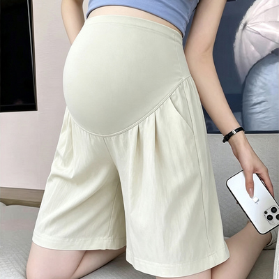 Maternity Shorts for Summer, Thin Style, Wide-Leg Pants, High-Waisted, Belly-Supporting, Loose and Comfortable, Not Tight on the Stomach — 4