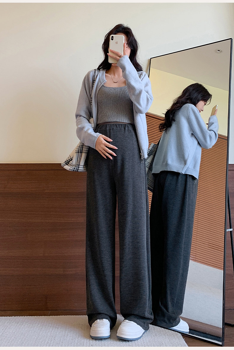 Maternity Pants for Spring and Autumn, Wide-Leg Pants for Outdoor Wear, Fleece-Lined and Thickened, Do Not Tighten on the Belly during Pregnancy, — 19
