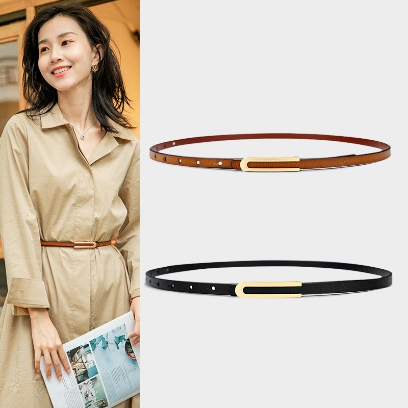 Belt women's genuine leather cowhide fashion accessories Korean version simple thin belt with skirt summer all-match decorative waist belt