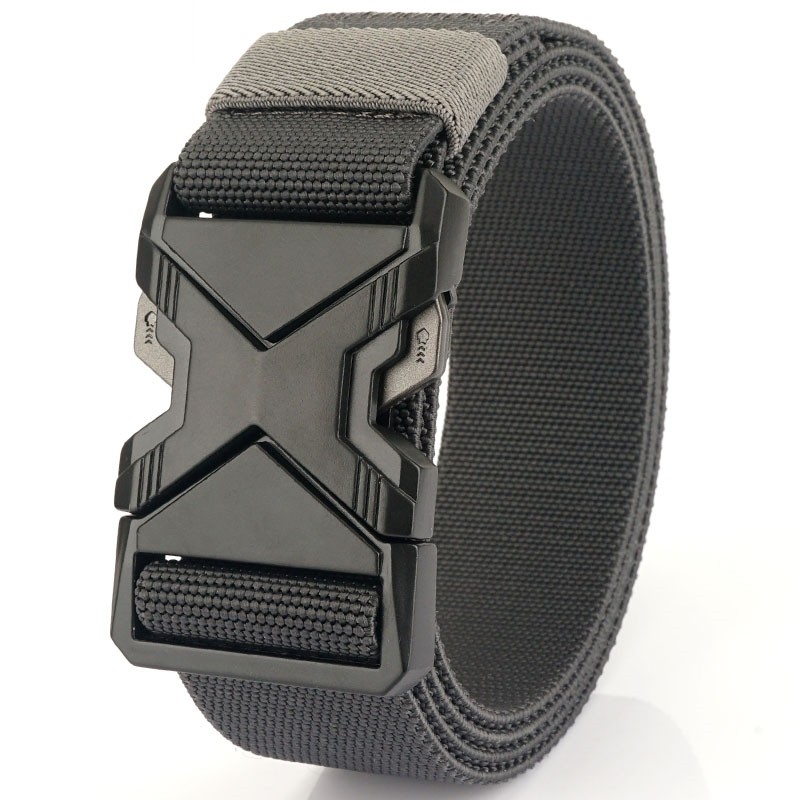 Outdoor sports alloy automatic buckle quick-release buckle tactical belt men's elastic canvas belt for training and long trousers