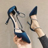 Летняя универсальная обувь на высоком каблуке с заостренным носом, сетчатые сексуальные синие сандалии, 2020, популярно в интернете, французский стиль