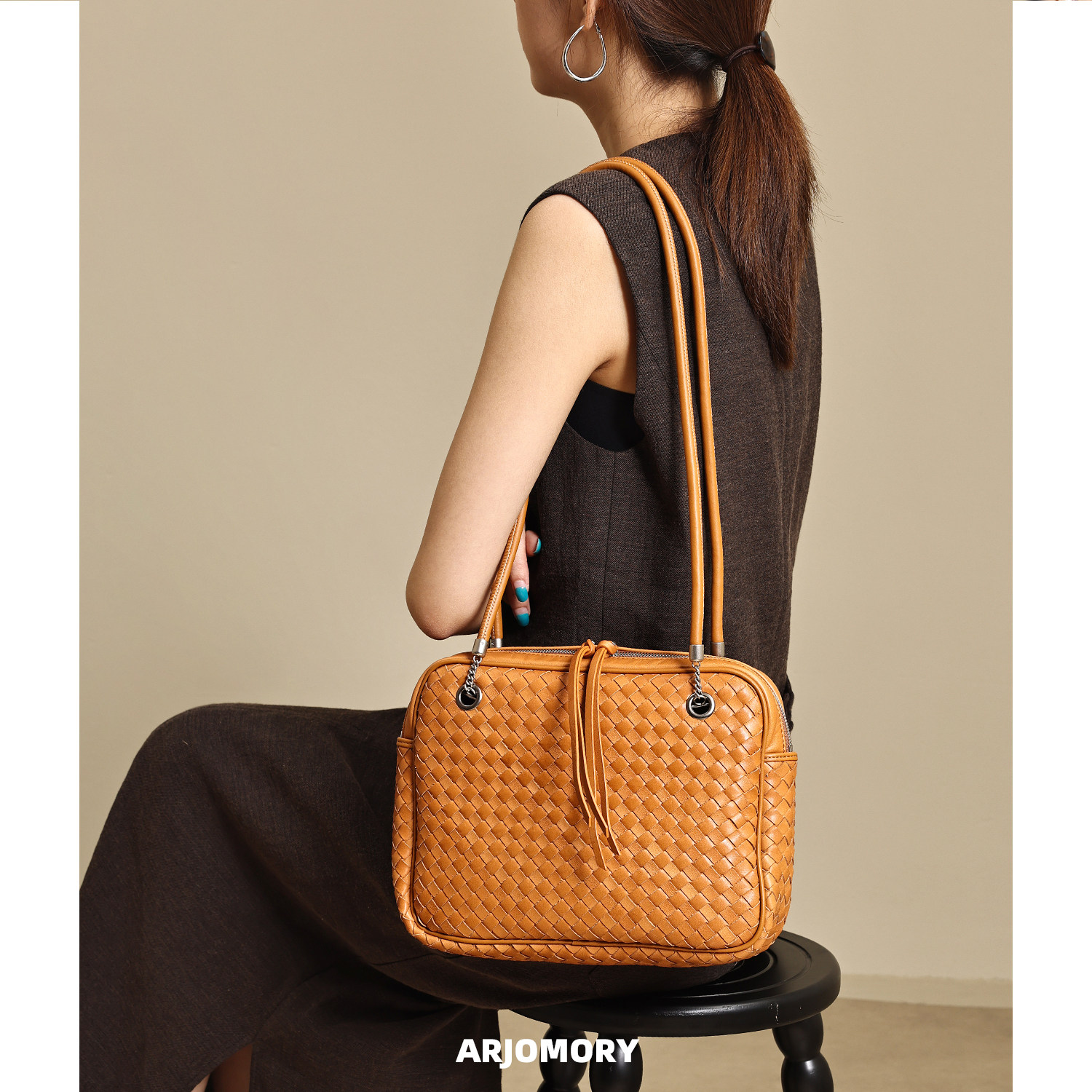 ARJOMORY Original Design Premium Top Grain Cowhide Hand-Woven Women's Bag 2026 New Versatile Shoulder Bag - Thumbnail 3
