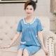 Bộ đồ ngủ của phụ nữ mùa hè cotton ngắn tay quần cắt ngắn cho phụ nữ trung niên phục vụ tại nhà mùa hè mỏng phù hợp với người trung niên và cao tuổi - Nam giới