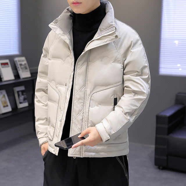 Down jacket 2025 new men's winter trendy brand trend coat short thickened white duck down stand collar top clothes