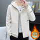 Men's Hooded Jacket, New Autumn and Winter Trendy Workwear, Fleece-Lined and Thickened Coat, Trendy Brand Casual Warm Outerwear