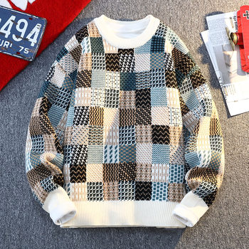 Retro Sweater Men's Winter Thickeneded Warm Knitted Knitwear Men's Base Layer Shirt Youth Trendy Brand Jacquard Pullover Knitwear