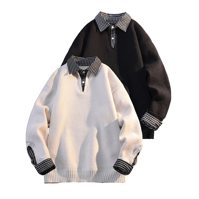 Men's Loose-Fitting High-End Casual Hong Kong Style Sweater with Polo Collar, Trendy Brand Knitwear for Autumn and Winter