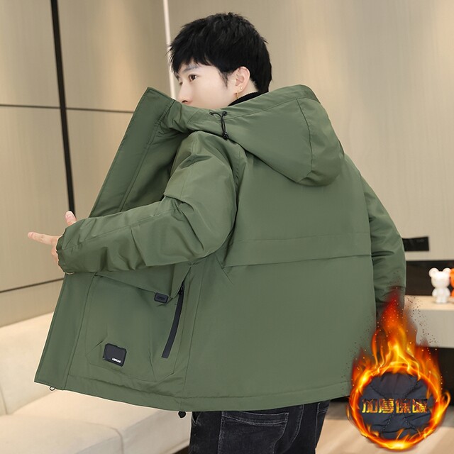 Men's Winter Jacket with Cotton Padding, Thick Hooded Coat, Workwear Cotton Jacket, Trendy Warm Outdoor Cold-Proof Jacket