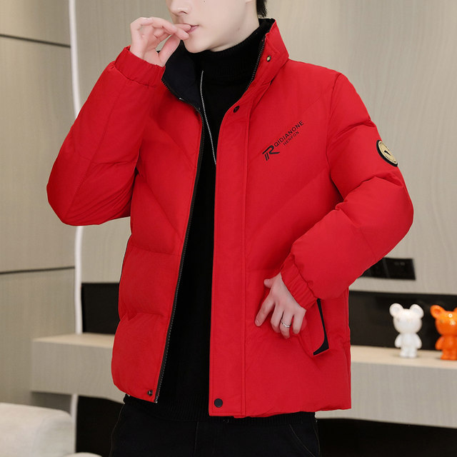 Stand Collar Thickened down Cotton Jacket for Young Men, Slim Fit Trendy Brand High-Quality Cotton Coat, Korean Style Slim Fit Stylish Warm Jacket