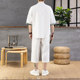 Summer New Large Size Casual Shirt Set for Men, Loose Short-Sleeved Three-Quarter Pants Set, Handsome Chinese Style Two-Piece Set