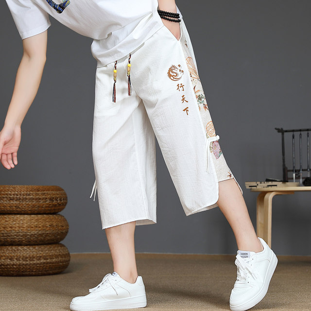 New Chinese Style Men's Summer Thin Knee-Length Shorts Trendy Patchwork Eight-Point Pants with a Cool and Sophisticated Look