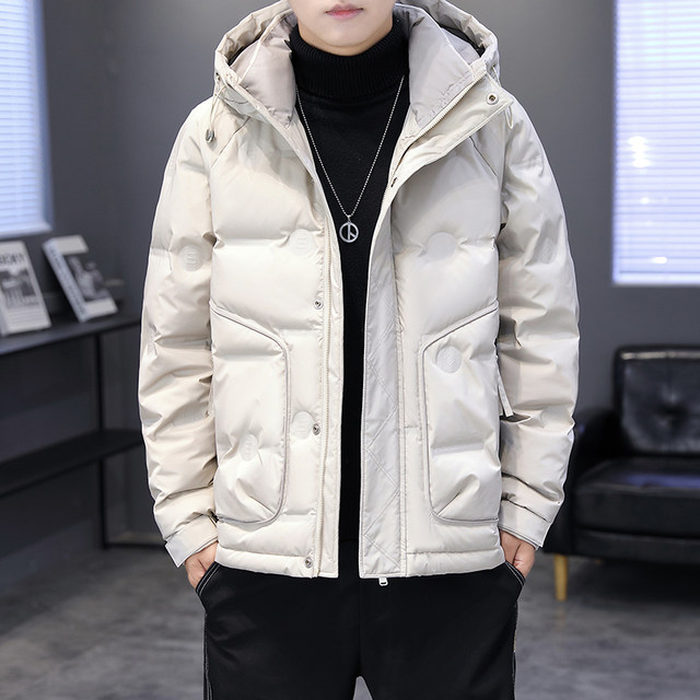 Men's winter trendy brand hooded white duck down thickened and warm youth new jacket casual handsome fashionable down jacket