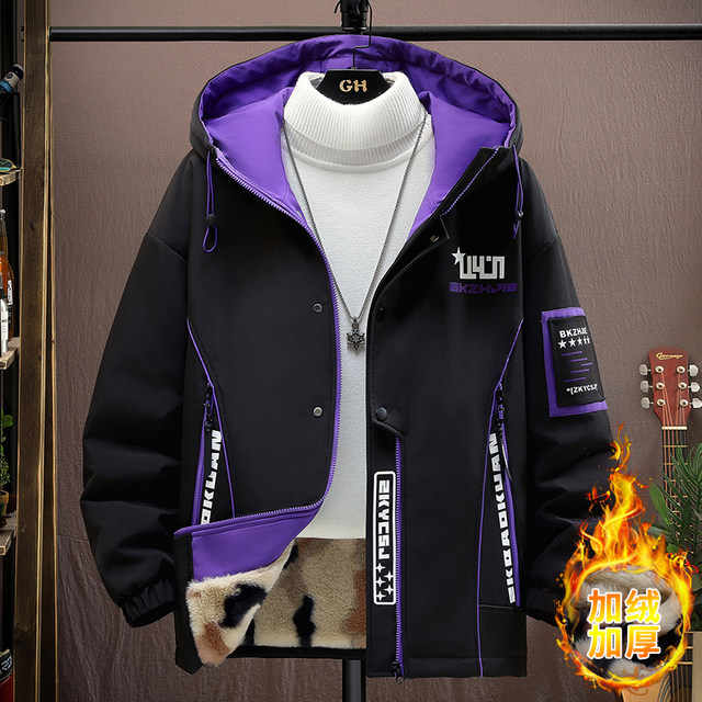 New winter hooded workwear parka cotton coat men's velvet thickened warm jacket loose casual cotton coat