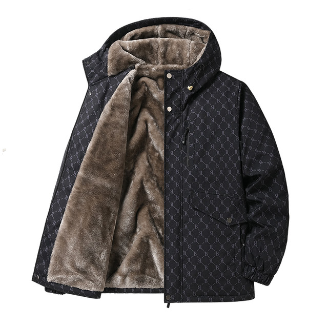 High-End Men's Jacket 2026 New Spring, Autumn and Winter Fleece-Lined Thickened Workwear Hooded Windbreaker Cotton Coat for Men