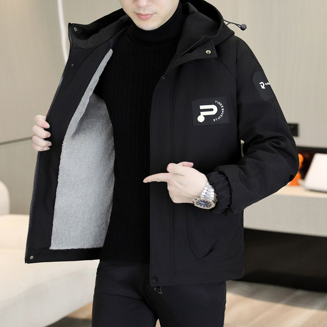 Velvet Jacket Men's Autumn and Winter Thickened Warm Hooded Jacket 2025 New Functional Style Handsome Work Jacket