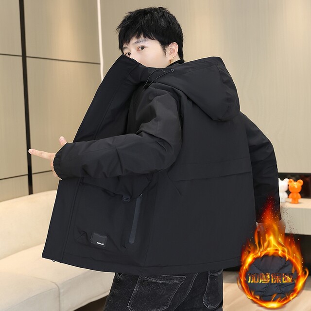 Men's Winter Jacket with Cotton Padding, Thick Hooded Coat, Workwear Cotton Jacket, Trendy Warm Outdoor Cold-Proof Jacket