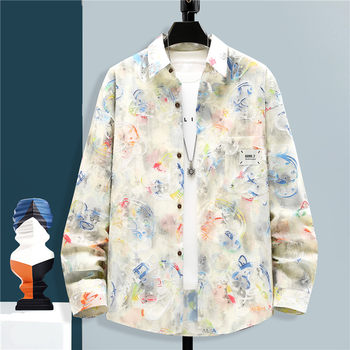 Men's Shirts 2025 New Letter Print Long-Sleeved Shirts for Men, Autumn Youth Trendy Versatile Thin Tops