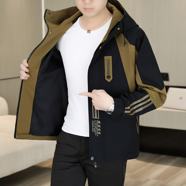 American-Style Hooded Jacket for Men, Spring and Autumn 2025 New Model, Youth Windbreaker, Patchwork Workwear Jacket, Loose Fit Top