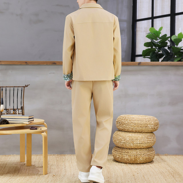 Autumn New Chinese Style Lapel Jacket Suit for Men, High-End Trendy Casual Cool Fashion Long Pants Two-Piece Set