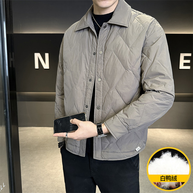 Men's shirt-style down jacket, lightweight, winter 2025 new trendy brand, handsome lapel white duck down warm jacket