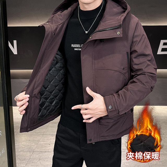 Men's Jacket 2025 Autumn and Winter Loose Trendy Brand Double Cotton Workwear Jacket Warm Thickened Hooded Cotton Coat