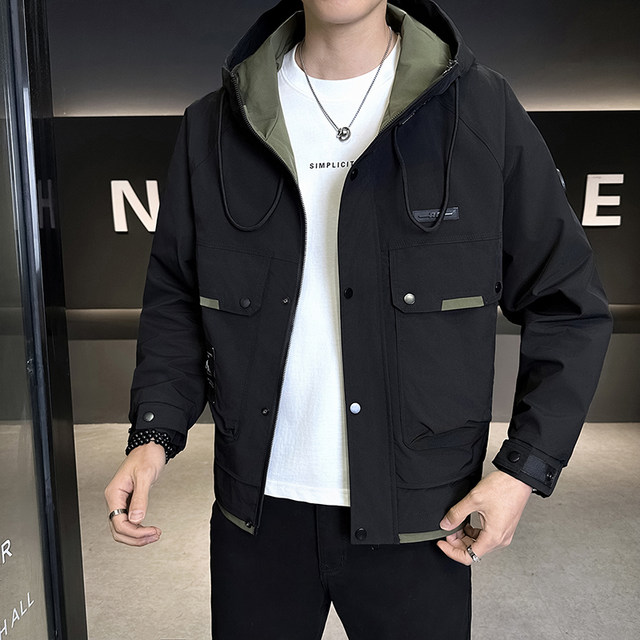 Spring 2026 New Casual Hooded Jacket for Men, Trendy and Stylish Workwear Coat, Windproof Solid Color Versatile Windbreaker