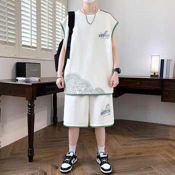 Teenage Summer Suit Men's Vest Trendy Brand Men's Clothing Two-Piece Set Casual Sports Shorts Sleeveless Trendy T-Shirt Men