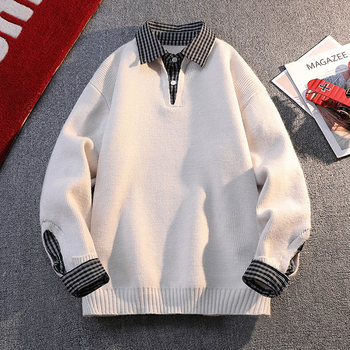 Men's Loose-Fitting High-End Casual Hong Kong Style Sweater with Polo Collar, Trendy Brand Knitwear for Autumn and Winter