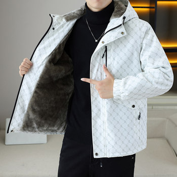 Fleece-Lined Jacket for Men, Autumn and Winter 2025 New Trendy Hooded Winter Clothing, Thickened Warm Clothes for Teenagers, Men's Jacket