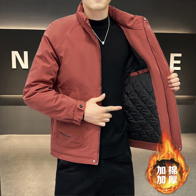 Ermian jacket men's autumn and winter new loose, simple and versatile cotton thickened stand-up collar work jacket trendy cotton coat