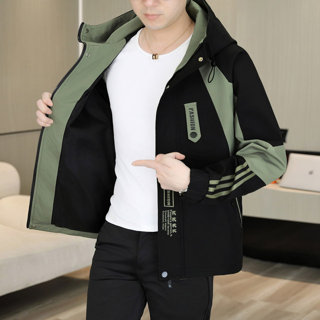 American-Style Hooded Jacket for Men, Spring and Autumn 2025 New Model, Youth Windbreaker, Patchwork Workwear Jacket, Loose Fit Top