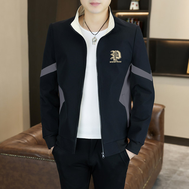 Men's Jacket, New Spring and Autumn Style, Stand-Up Collar Coat, Trendy Brand, Casual Patchwork, Trendy Korean Style, Handsome and Versatile Top