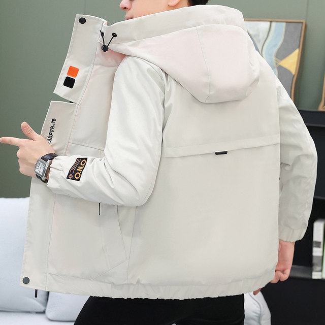 Men's Winter Jacket with Fleece Lining, Thickened, Trendy Brand, Casual Jacket, Hooded Sports Top, Warm Youth Cotton Clothing